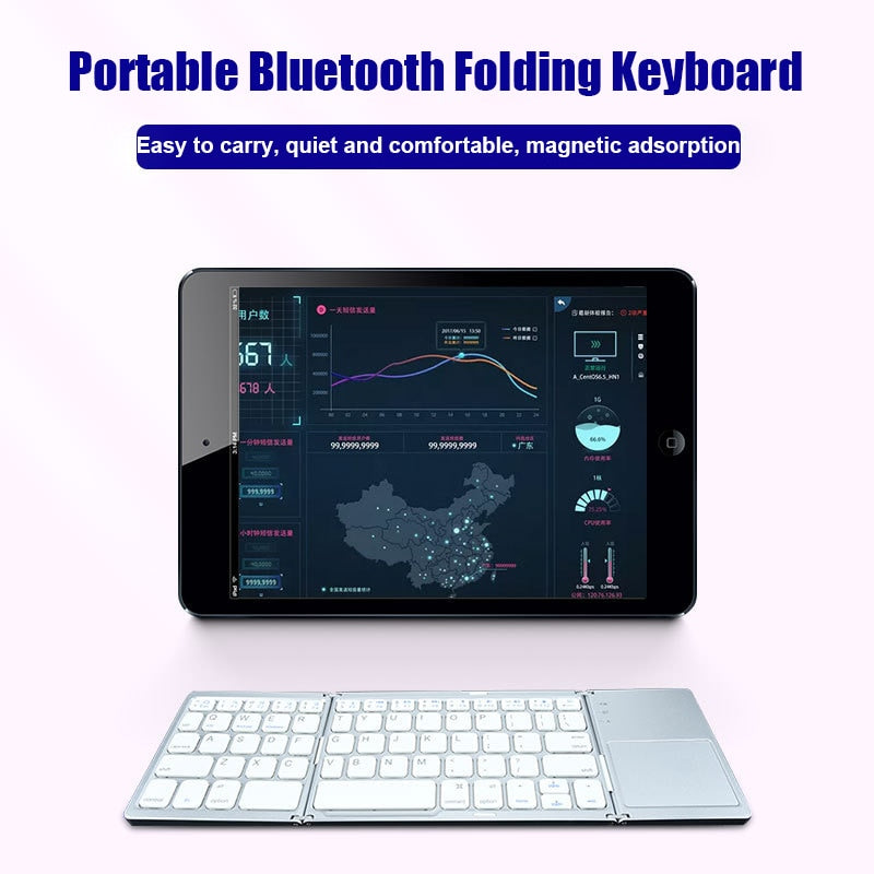 Teclado dobrável sem fio, Bluetooth com touchpad para Windows, Android, IOS, telefone, mini teclado de botão multifuncional