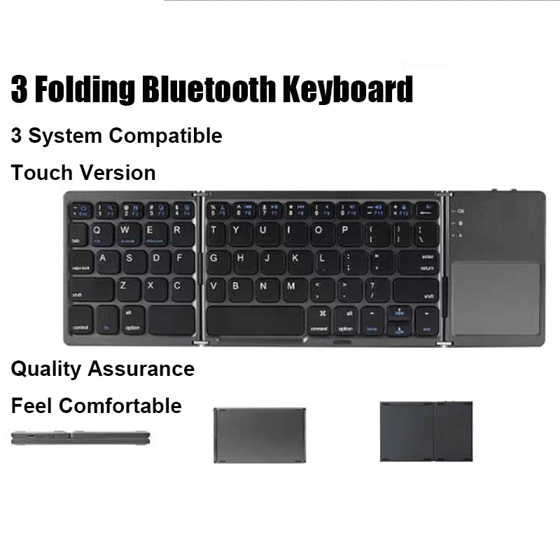 Teclado dobrável sem fio, Bluetooth com touchpad para Windows, Android, IOS, telefone, mini teclado de botão multifuncional