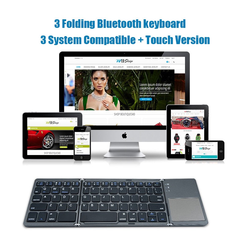 Teclado dobrável sem fio, Bluetooth com touchpad para Windows, Android, IOS, telefone, mini teclado de botão multifuncional