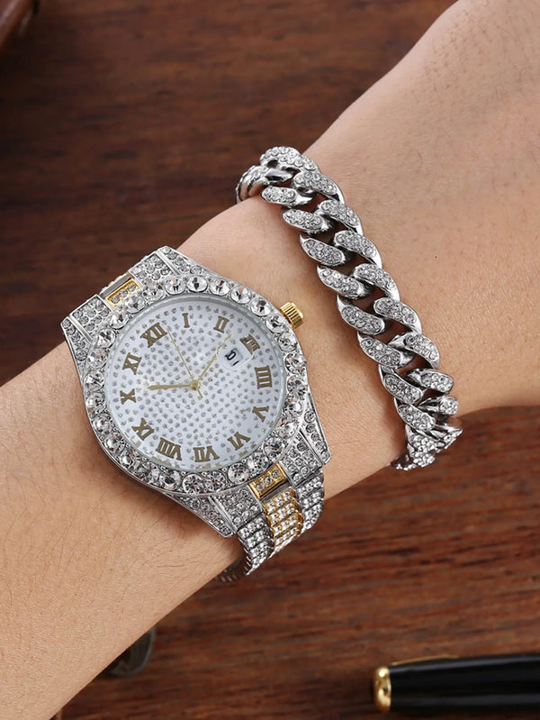 Relógio de pulso unisex Diamond Gold com bracelete.