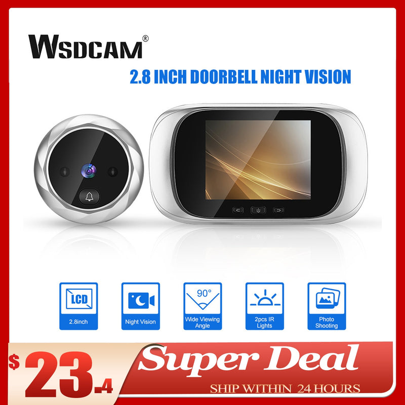 Wsdcam 2.8 inch LCD Digital Peephole Doorbell 90 Degree Door Eye Door Viewer Camera Night Vision Photo Door Ring Monitor