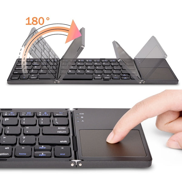 Teclado dobrável sem fio, Bluetooth com touchpad para Windows, Android, IOS, telefone, mini teclado de botão multifuncional